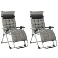 Outsunny Reclining 2 PCS Zero Gravity Chair Folding Garden Sun Lounger Cushion Headrest(m-1)