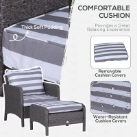 Outsunny 5 Pcs PE Rattan Garden Furniture Set, 2 Armchairs 2 Stools Glass Top Table Cushions Wicker Weave Chairs Outdoor Seating, Dark Grey(m-5)