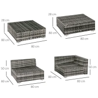 Outsunny 6 PC Rattan Sofa Coffee Table Set Sectional Wicker Weave Furniture for Garden Outdoor Conservatory w/Pillow Cushion Grey(m-3)