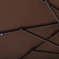 Outsunny Φ2.7m Garden 24 LED Light Parasol Solar Outdoor Tilt Sun Umbrella Patio Club Party Event Manual Sun Shade w/Hand Crank 8 Ribs Brown/Coffee(m-10)