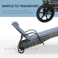 Outsunny Adjustable Rattan Sun Lounger W/ Cushion, 200Lx73Wx56-103H cm-Grey(m-7)