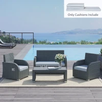 Outsunny Outdoor Seat Cushion Pads for Rattan Furniture, 3 PCs Garden Furniture Cushions, Grey(m-2)