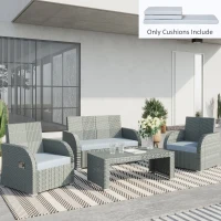 Outsunny Outdoor Seat Cushion Pads for Rattan Furniture, 3 PCs Garden Furniture Cushions, Grey(m-11)