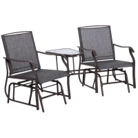Outsunny Double Glider Rocking Chairs Garden Table High Back Conversation Set(m-11)