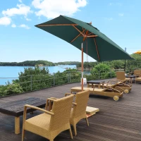 Outsunny 2m x 1.5m Garden Parasol Umbrella with Tilting Sunshade Canopy, Wood and Bamboo Frame, Outdoor Market Table Umbrella, Green(m-11)