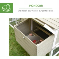 PawHut Poulailler clapier pour poule extérieur en bois de sapin avec nichoir eapace de vie spacieux plateau coulissant résister aux intempéries 167,5 x 109 x 100 cm gris blanc(m-6)