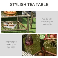 Outsunny 4 PCS Patio PE Rattan Wicker Sofa Sets Outdoor All Weather Conversation Furniture w/ Two Tier Tea Table & Cushions for Backyard Garden Grey(m-7)