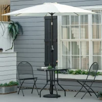 Outsunny Round Outdoor Dining Table, Tempered Glass Top Steel W/Parasol Hole, D80x72Hcm-Black(m-11)