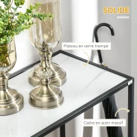 HOMCOM Table Console table d'appoint d'entrée 100 cm Plateau Verre trempé effet marbre avec Structure en métal(m-5)