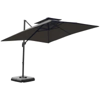 Outsunny 2.7 x 2.7(m) Garden Cantilever Roma Parasol with Aluminum Frame, Crank and Tilt, UV 50+, 360° Rotation, 180g Polyester Sun Shade Canopy with Base Weights and Cover(m-9)