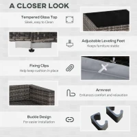 Outsunny 6-Seater Rattan Furniture Set Patio Sectional Sofa Cushion Seat Wicker Garden(m-7)