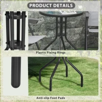 Outsunny 60cm Diameter Outdoor Bistro Table, Garden Round Dining Table Glass Top Table, for balcony, garden, Black(m-6)