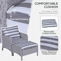 Outsunny 5 Pcs PE Rattan Garden Furniture Set, 2 Armchairs 2 Stools Glass Top Table Cushions Wicker Weave Chairs Outdoor Seating, Grey and White(m-5)
