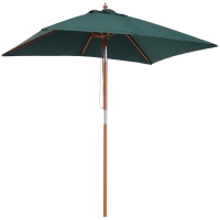 Outsunny 2m x 1.5m Garden Parasol Umbrella with Tilting Sunshade Canopy, Wood and Bamboo Frame, Outdoor Market Table Umbrella, Green