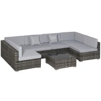 Outsunny 6-Seater Rattan Furniture Set Patio Sectional Sofa Cushion Seat Wicker Garden(m-1)
