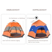 Outsunny Quick-Up Waterdicht Maken Tent - Dubbelwandige Familie Tent voor 4-6 Personen, Snel Op Te Zetten(m-7)