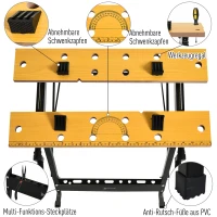 DURHAND verstelbare werkbank, werkbank, werktafel, staal, MDF, naturel, zwart, 60,5 x 62,5 x 78,5 cm werkbank werktafel staal MDF naturel zwart | Aosom.de(m-6)