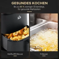 HOMCOM Heißluftfritteuse 3 L 1300W mit 12 Menüs LED-Display Antihaftbeschichteter Korb für gesundes ölfreies fettarmes Kochen Schwarz 29,5 x 23,8 x 30,3 cm(m-5)