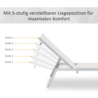 Outsunny Tuinligstoel 5-traps rugleuning metaal crème wit 170 x 58 x 97 cm(m-4)