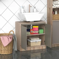 HOMCOM badkamerkast badkamermeubel badkamerinrichting kast met 2 deuren grijs + eiken(m-8)
