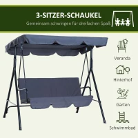Outsunny Hollywoodschaukel mit verstellbarem Sonnendach, 3-Sitzer Gartenschaukel mit Anti-Rutsch-Füßen, wasserabweisend Schaukelbank belastbar bis 200 kg, für Garten, 172x110x153cm, Grau(m-7)