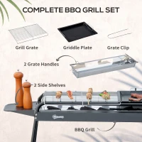 Outsunny Gratar portabil cu carbune cu plita , asamblare usoara, aragaz compact din otel inoxidabil cu suporturi laterale pentru camping, picnic, drumetii, petreceri în gradinta, festival(m-4)