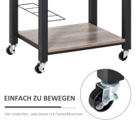 HOMCOM Küchenwagen Küchenrollwagen Servierwagen mit Ablage Schublade Weinregal Spanplatte Metall Grau Eiche 60 x 50 x 84,5 cm(m-5)