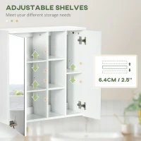 kleankin Dulap pentru medicamente montat pe perete, dulap cu oglinda pentru baie cu usi duble, 3 rafturi pentru depozitare deschise si reglabile, alb(m-6)