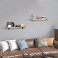 HOMCOM Set de 2 rafturi plutitoare din lemn, raft montat pe perete, raft pentru carti suspendat pentru sufragerie, dormitor, hol, bucătărie, maro(m-2)