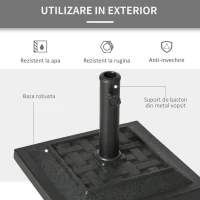 Outsunny Baza penru Umbrela de Gradina din Rasina  Greutate 12 kg pentru Stalpi Ø32-38-48 mm, 44x44x33 cm,Neagra(m-5)