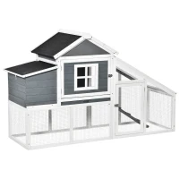 PawHut Chicken Coop, Rabbit Hutch, Hen House, Wooden Poultry Habitat with Outdoor Run, Nesting Box, Slide Out Tray, Lockable Doors, Ramp, Window, 176 x 66 x 110cm, White(m-11)