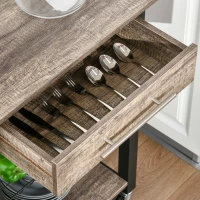 HOMCOM Küchenwagen Küchenrollwagen Servierwagen mit Ablage Schublade Weinregal Spanplatte Metall Grau Eiche 60 x 50 x 84,5 cm(m-7)