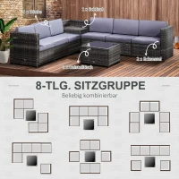 Outsunny® 8-częściowy komplet ogrodowy z technorattanu meble ogrodowe zestaw ogrodowy komplet stolik z krzesłami komplet wypoczynkowy meble wypoczynkowe stolik jako kosz do przechowywania szary stal + poliester 58 x 58 x 37 cm(m-6)