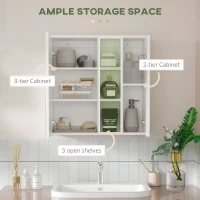 kleankin Dulap pentru medicamente montat pe perete, dulap cu oglinda pentru baie cu usi duble, 3 rafturi pentru depozitare deschise si reglabile, alb(m-4)