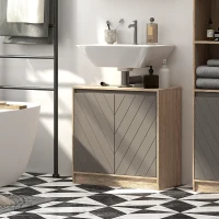 HOMCOM badkamerkast badkamermeubel badkamerinrichting kast met 2 deuren grijs + eiken(m-10)