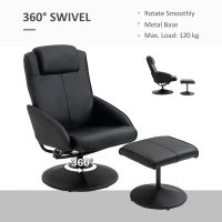HOMCOM  Fotoliu reclinabil de relaxare cu otoman pentru picioare si tapiterie din piele artificiala, 71x78x101cm, negru(m-6)