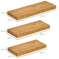 HOMCOM  Set de 3 rafturi plutitoare din lemn, raft montat pe perete, raft suspendat pentru carti pentru sufragerie, dormitor, hol, bucatarie, Maro(m-3)
