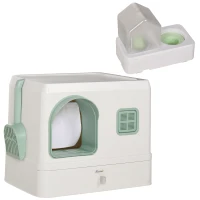 PawHut Litiera pentru pisici 2 in 1 cu fantana de baut, tava pentru gunoi pentru pisici cu lopatica pentru sertar, aromatizatoare, intrare frontala, 50 x 40 x 40 cm, Alb(m-1)