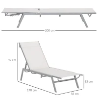 Outsunny Tuinligstoel 5-traps rugleuning metaal crème wit 170 x 58 x 97 cm(m-3)