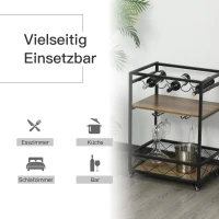 HOMCOM serveerwagen keukenwagen met wijnrek en glashouder trolley remmen metaal(m-5)