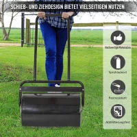 Outsunny gazonwals met U-handgreep, tuinwals, tuinroller, 32 cm diameter, vulling 38 l water/62 kg zand, metaal, zwart 59 x 32,5 x 107 cm(m-5)