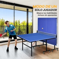 SPORTNOW Mesa de Ping Pong Plegable con Ruedas para Interior y Exterior con Red Palas y Pelota 274x152,5x76 cm Azul(m-5)