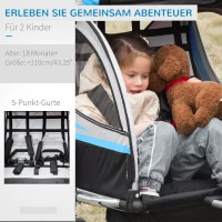 HOMCOM przyczepa dziecięca, wózek, 5-punktowy pas bezpieczeństwa, sprzęgło uniwersalne, stalowe, niebieskie, 142 x 75 x 101 cm(m-6)