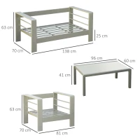 Outsunny Set de mobilier de gradina din 4 piese, cadru de aluminiu, mobilier de curte, cu sezut cu perne gros, 2 scaune si masa de sticla, Auriu șampanie(m-3)