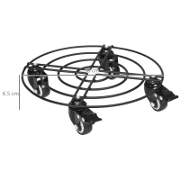 Outsunny Cărucior Suport Ghiveci cu Roți Ø30cm din Metal cu Roți Pivotante și Frână, Negru(m-3)