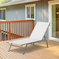Outsunny Tuinligstoel 5-traps rugleuning metaal crème wit 170 x 58 x 97 cm(m-10)