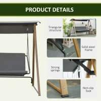 Outsunny Balansoar cu 3 locuri, balansoar de gradina cu baldachin reglabil, scaun cu perne si cadru din otel rezistent la intemperii pentru terasa, curte(m-7)