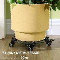 Outsunny Cărucior Suport Ghiveci cu Roți Ø30cm din Metal cu Roți Pivotante și Frână, Negru(m-5)