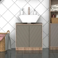HOMCOM badkamerkast badkamermeubel badkamerinrichting kast met 2 deuren grijs + eiken(m-2)