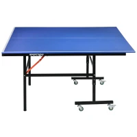 SPORTNOW Mesa de Ping Pong Plegable con Ruedas para Interior y Exterior con Red Palas y Pelota 274x152,5x76 cm Azul(m-9)